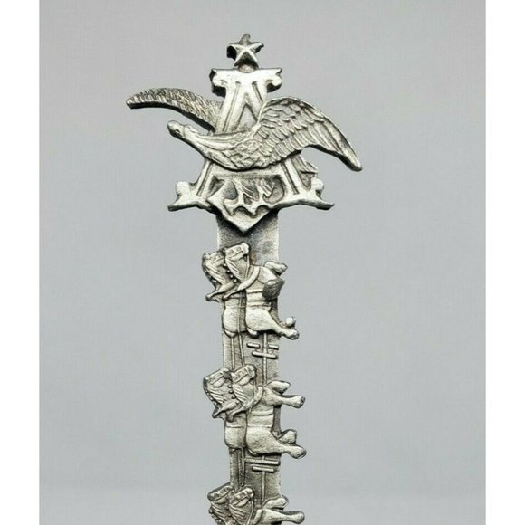 Fort Busch Gardens Williamsburg VA Eagle Embossed Pewter Mini Spoon | Vintage - Picture 4 of 12
